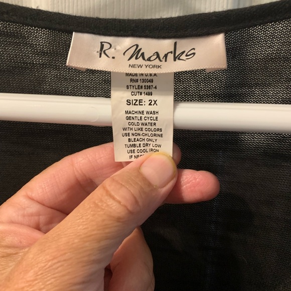 Black Ruffled light weight top. By R marks - Picture 2 of 3